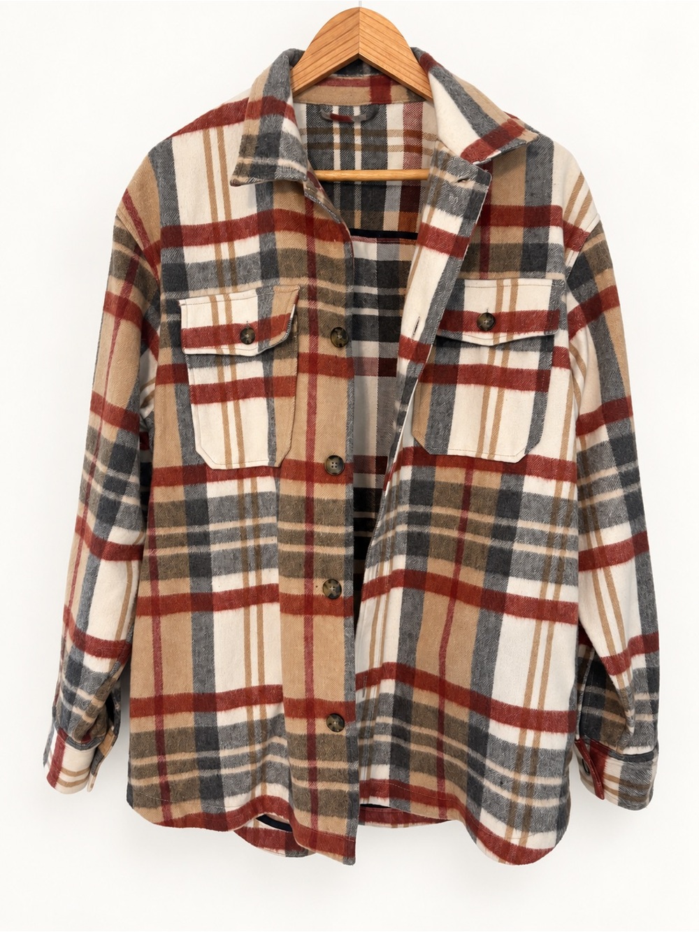 Zara Men’s Plaid Shacket Overshirt Jacket
Size L Cream Rust Gray